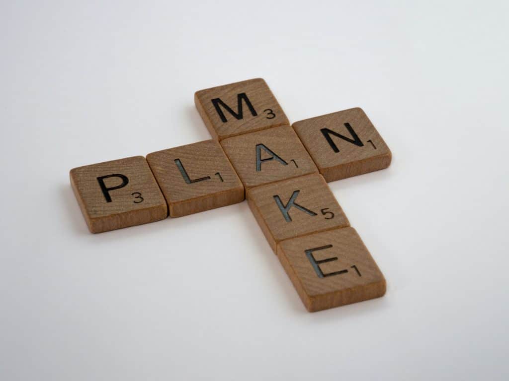 scrabble tiles forming the word make plan