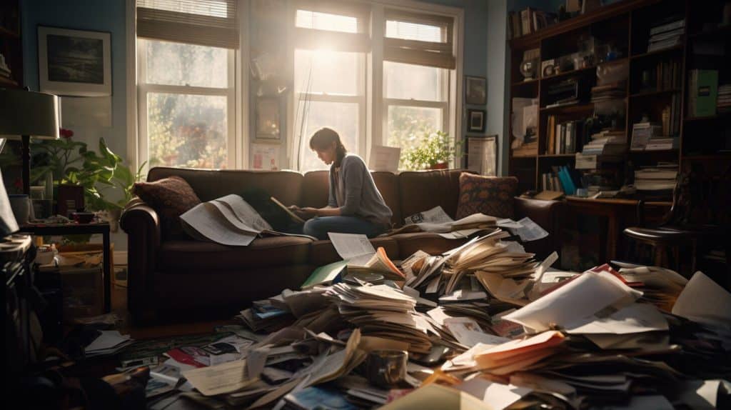 A woman going through unwanted belongings 