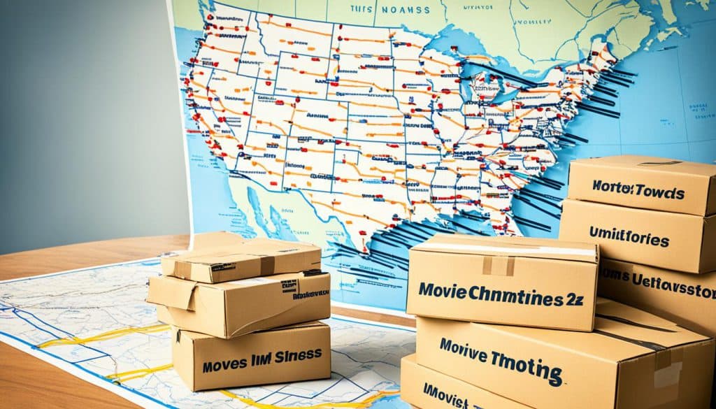 Moving boxes along with a USA map