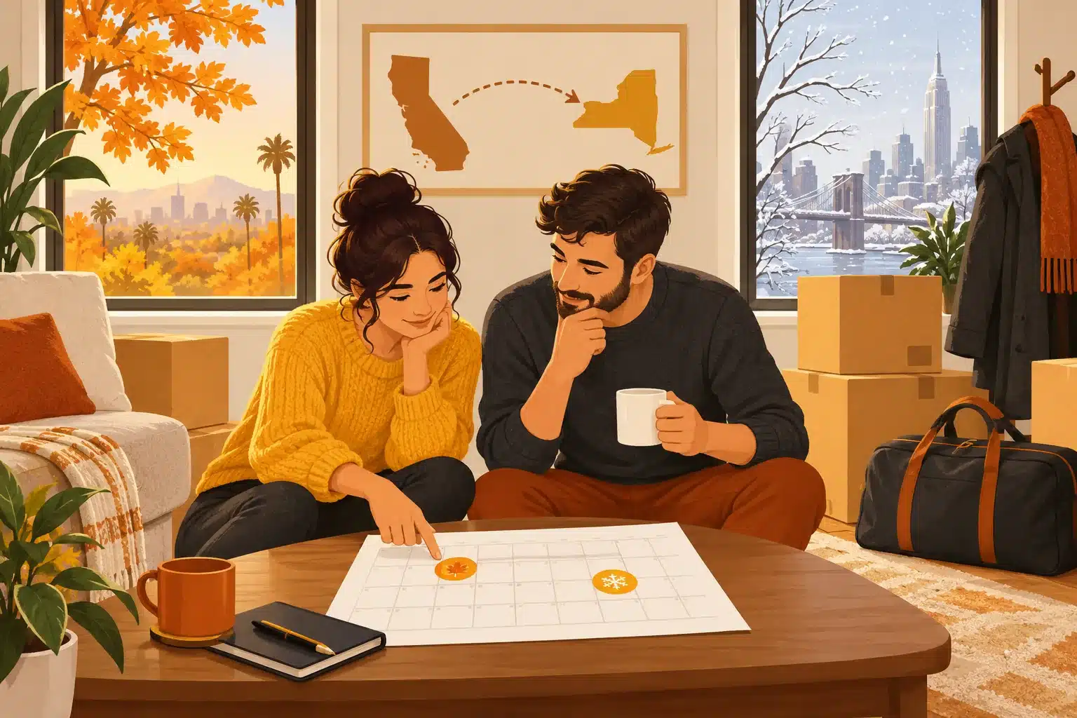 Household comparing fall and winter dates for a California-to-New York move.